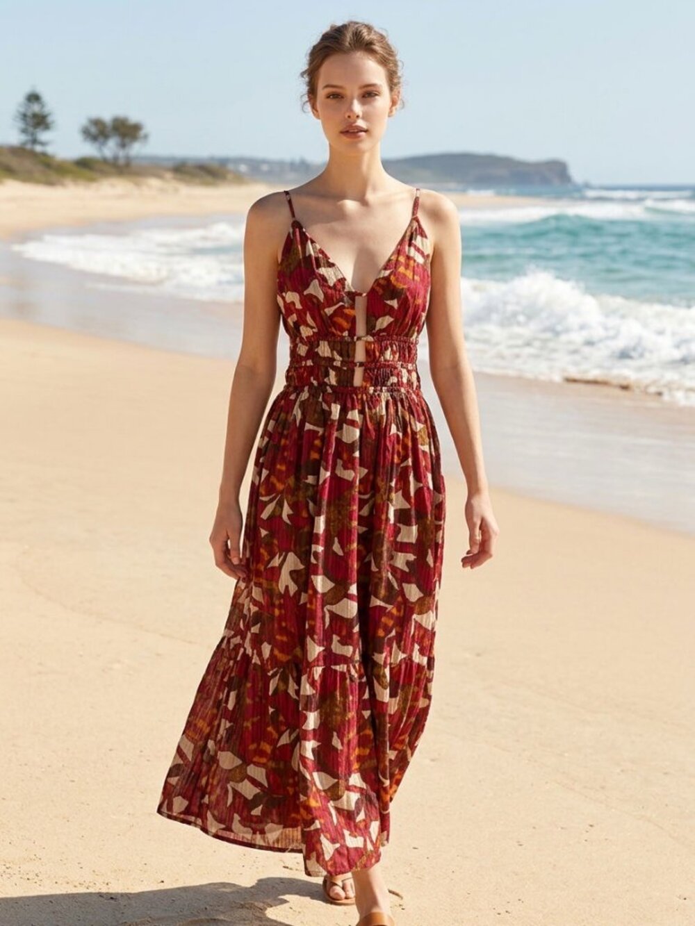 NWT Caroline Constas Floral Print Smocked Midi Dress XS Cutout Sleeveless